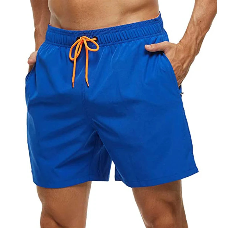 Men's Swim Shorts with Elastic Waist and Zipper Pockets for Beach and Pool Wear