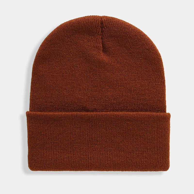 Solid Knit Beanie with Folded Cuff and Color Options