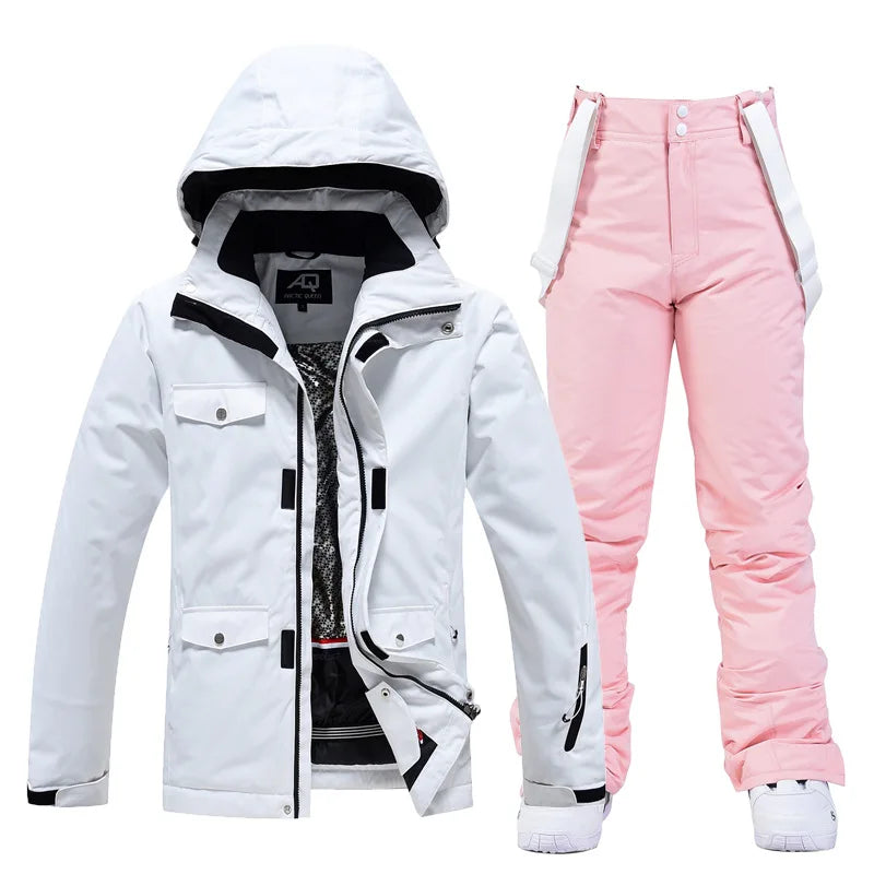 Hooded Ski Jacket and Pants Clothing Set with Style Options