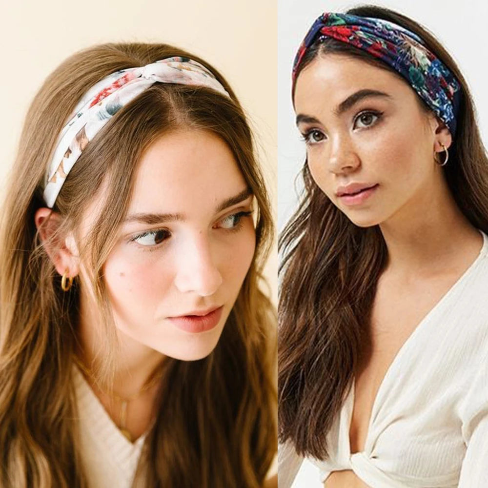 Floral Print Twist Front Elastic Headband for Everyday Hair Styling