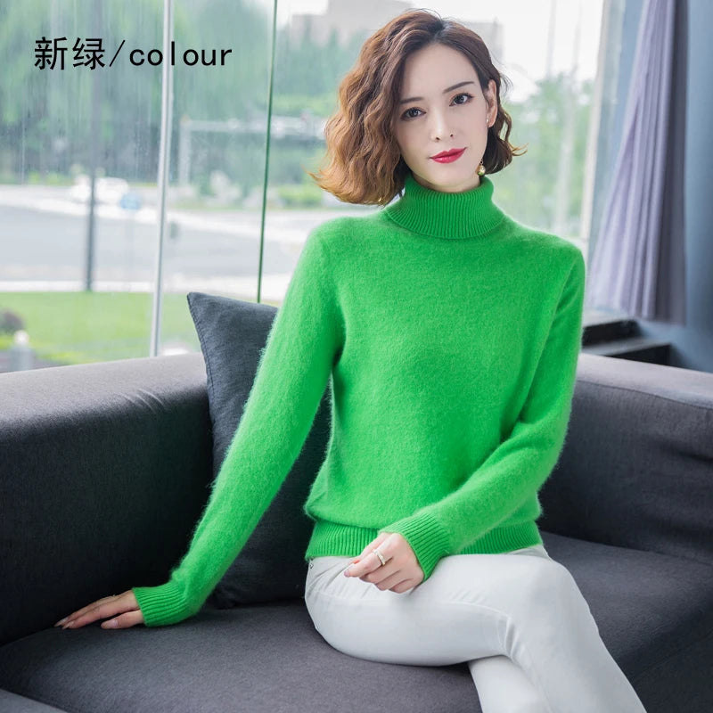 Women's Plain Roll Neck Long Sleeve Sweater Casual Knit Layer