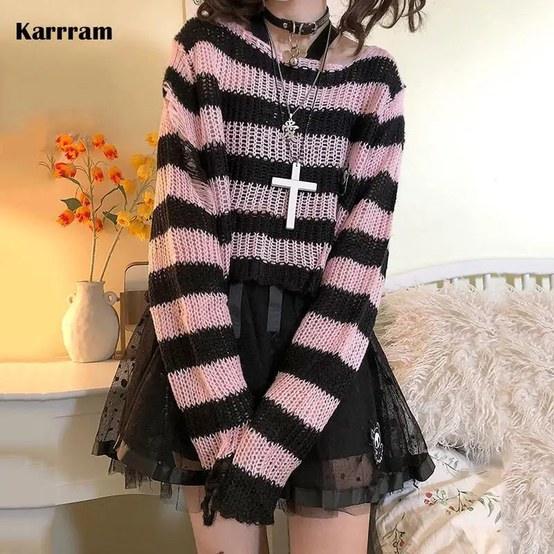 Women's Striped Long Sleeve Knit Sweater Casual Knit Layer