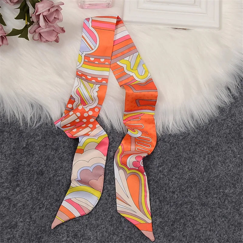 Horse Motif Skinny Ribbon Scarf with Printed Designs