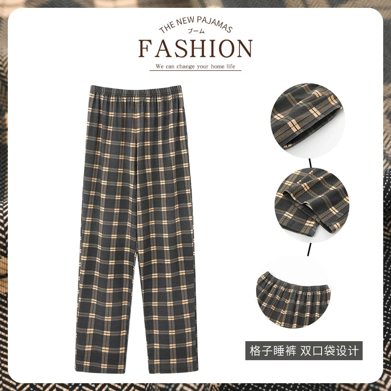 Men's Plaid Elastic Waist Straight Leg Cotton Pajama Pants