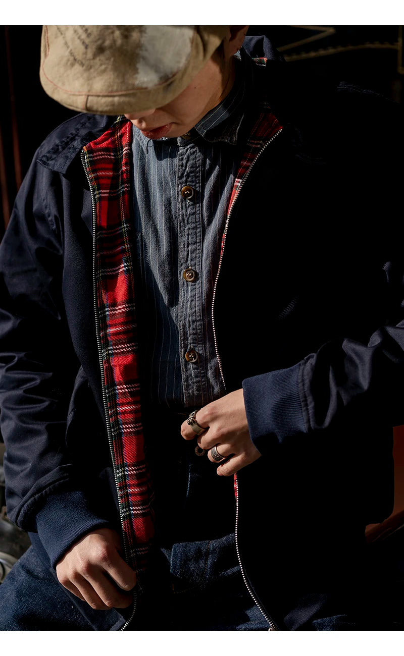 Men jacket autumn thin EU size vintage classic bomber coat inner plaid jacket