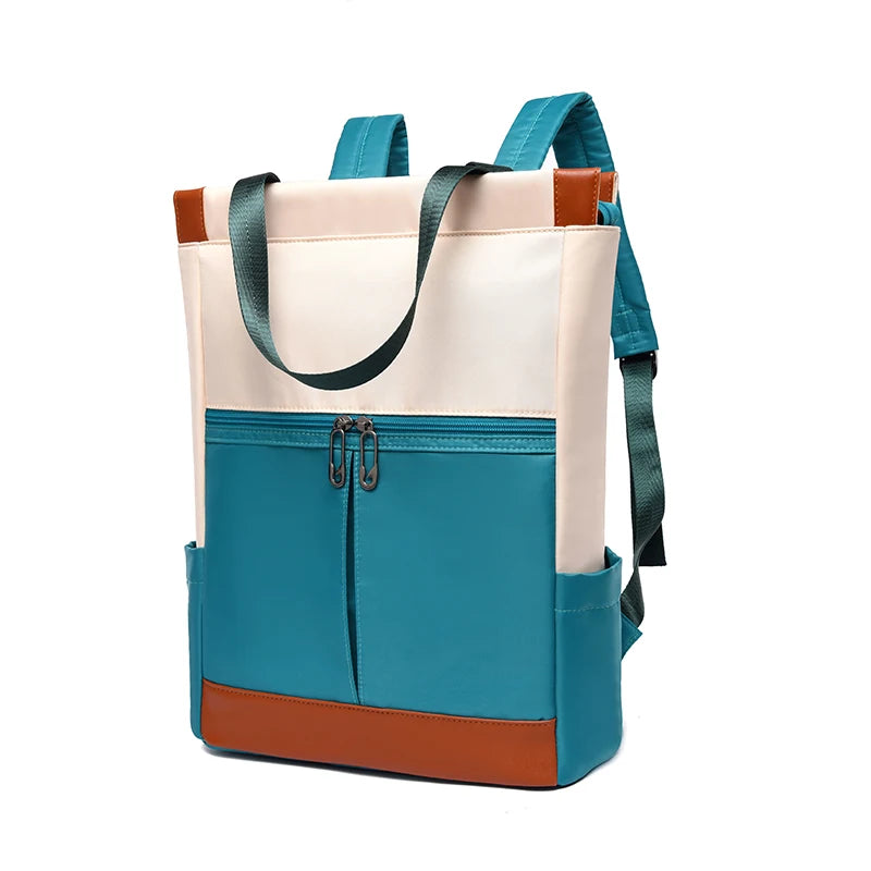 Colour Block Backpack Tote with Twin Handles and Front Zipper Pocket