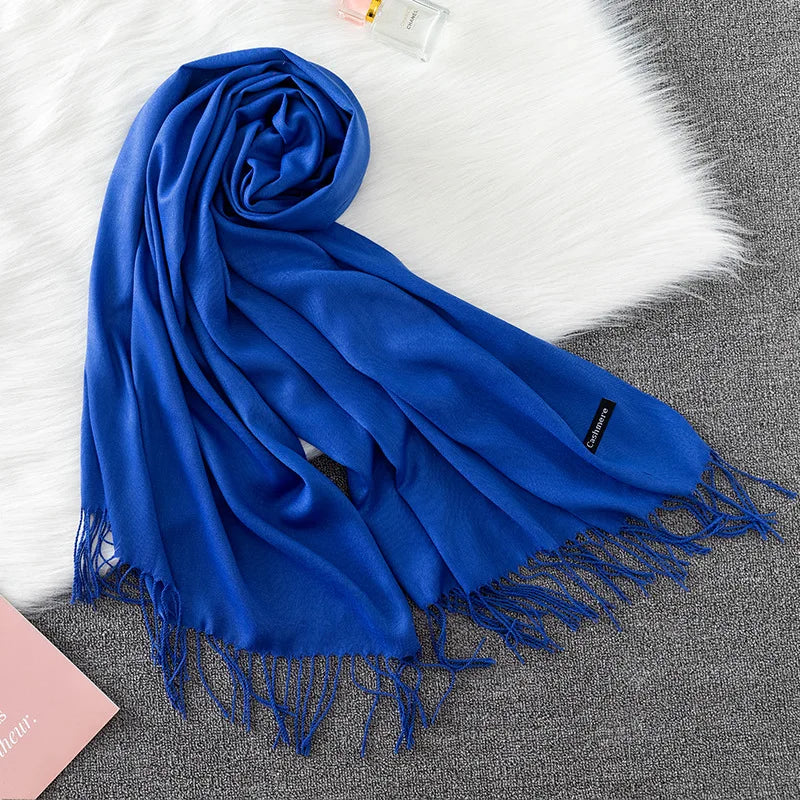 Solid Long Fringed Scarf for Wrap and Neck Styling
