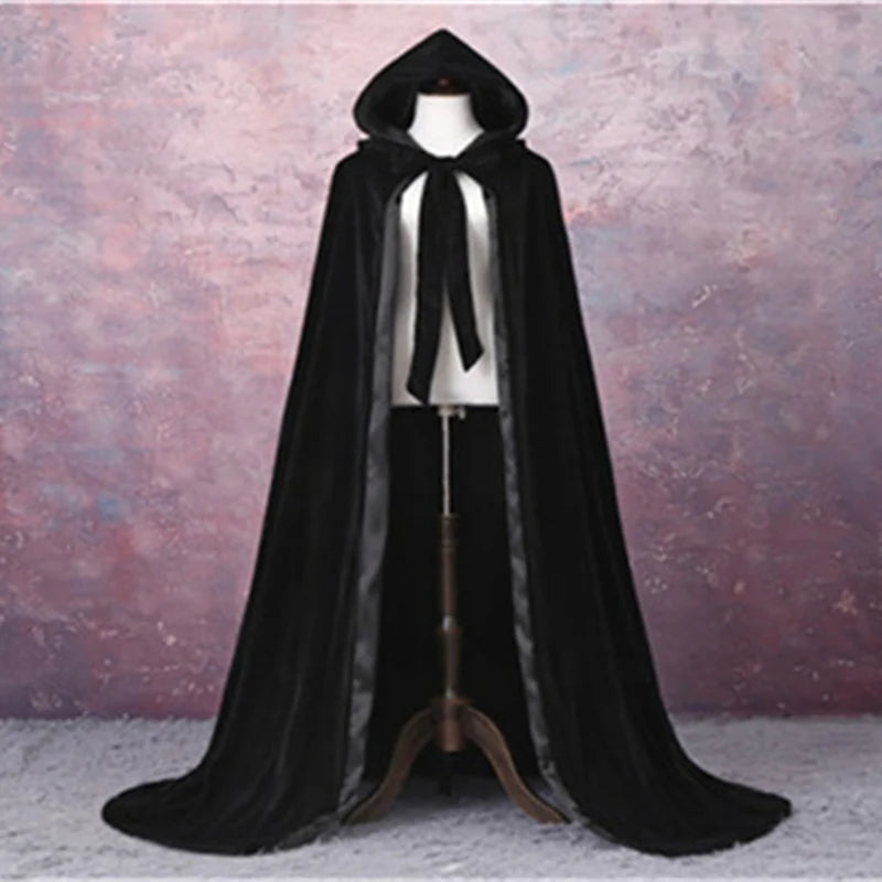 Long Velvet Hooded Cape for Layering over Outfits
