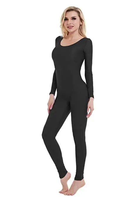 Women's Long Sleeve Scoop Neck Dance Unitard with Fitted Full Length Legs