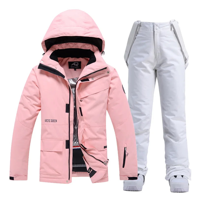 Hooded Ski Jacket and Pants Clothing Set with Style Options