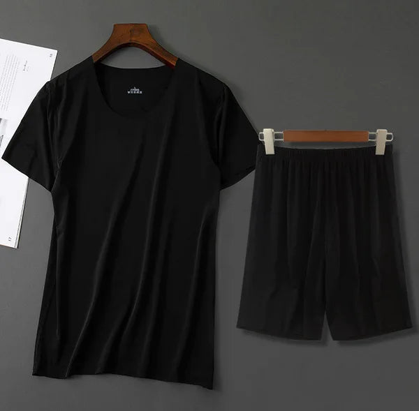 Men's Solid Short Sleeve T Shirt and Shorts Pajama Set