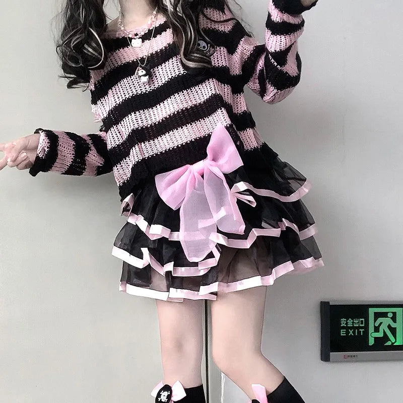 Women's Striped Long Sleeve Knit Sweater Casual Knit Layer