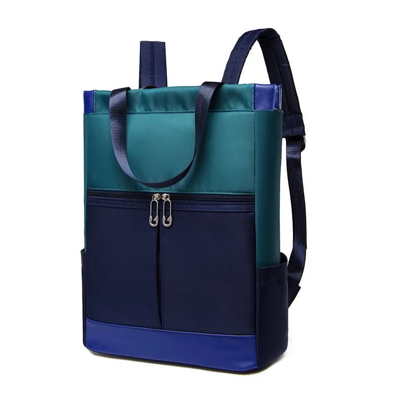 Colour Block Backpack with Tote Handles and Front Zipper Pocket Design