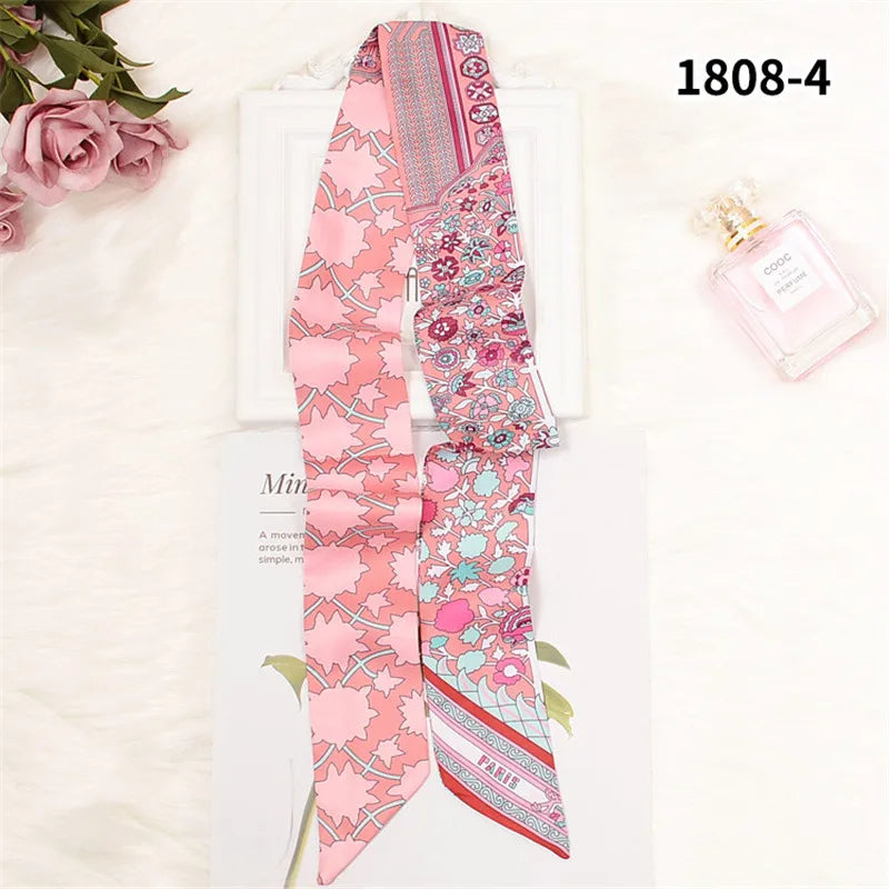 Horse Motif Skinny Ribbon Scarf with Printed Designs