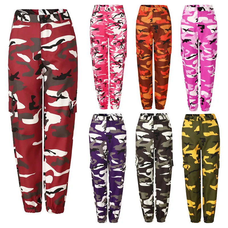 Women's Camouflage Cargo Joggers with Side Pockets and Elastic Cuffs