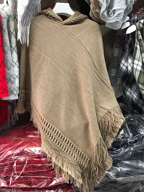 Hooded Knit Fringe Poncho for Layering over Outfits