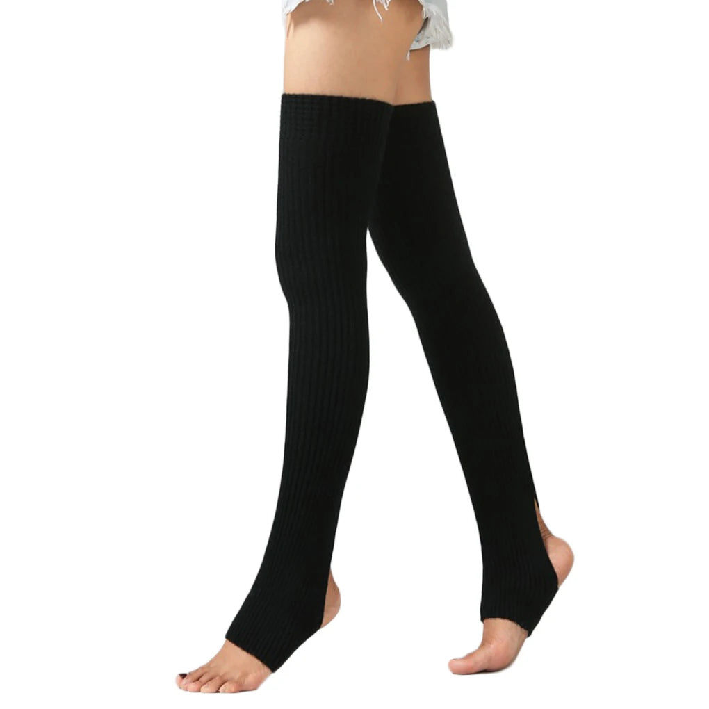 Long Ribbed Leg Warmers with Open Heel Stirrup Shape