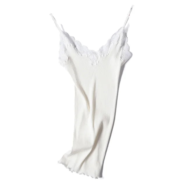 Women's Lace Trim Silk Cotton Blend Camisole with Adjustable Thin Straps