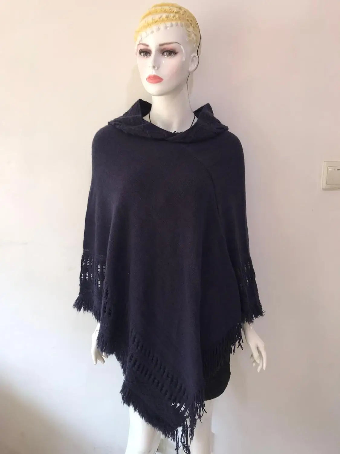 Hooded Knit Fringe Poncho for Layering over Outfits