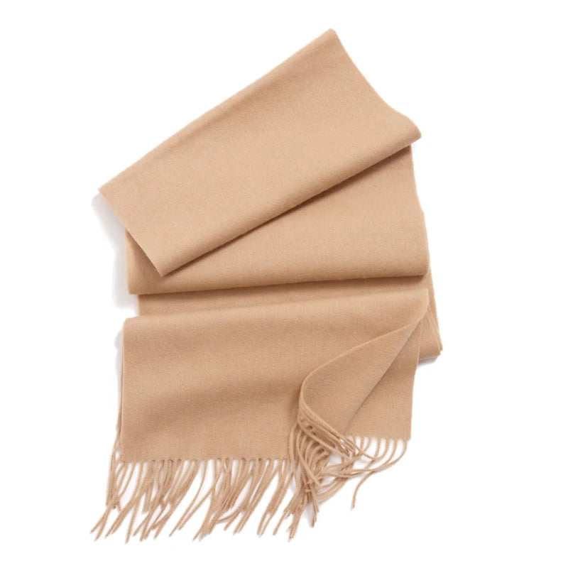 Solid Long Wool Scarf with Decorative Fringed Ends