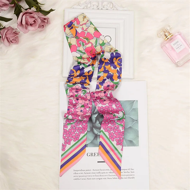 Horse Motif Skinny Ribbon Scarf with Printed Designs