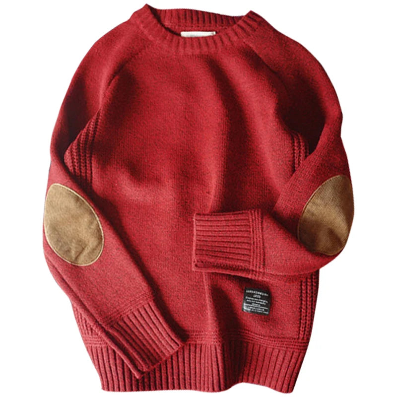 Men's Elbow Patch Crew Neck Knit Sweater