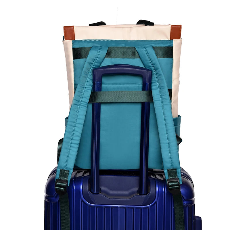 Colour Block Backpack Tote with Twin Handles and Front Zipper Pocket