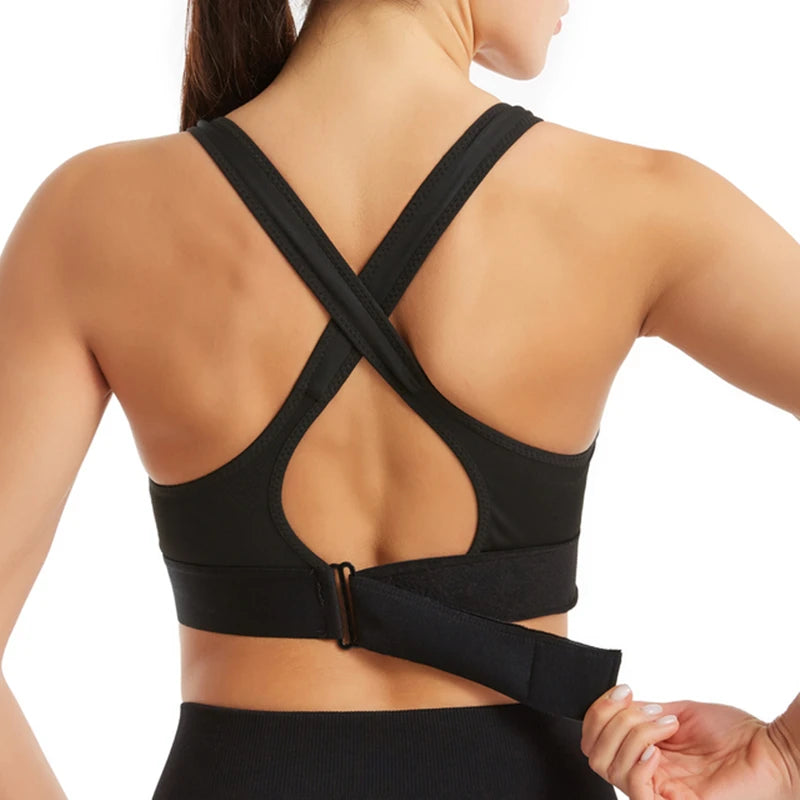 Women's Front Zip Cross Back Sports Bra