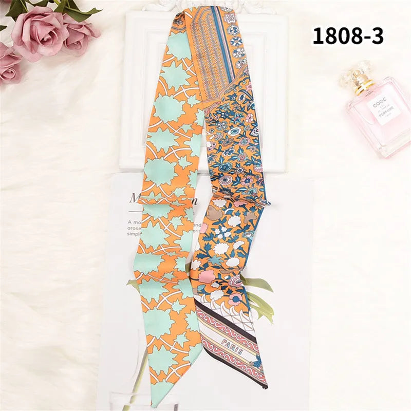 Horse Motif Skinny Ribbon Scarf with Printed Designs