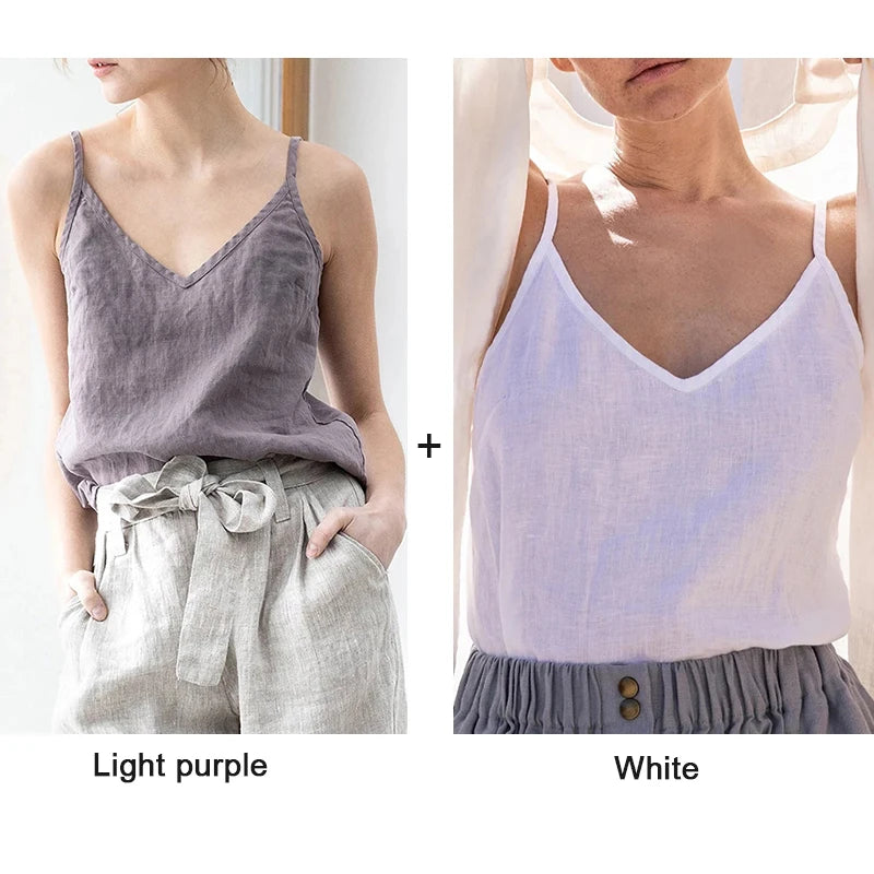 Women's Viscose Sleeveless V-Neck Camisole Top with Straps for Casual Summer Outfits