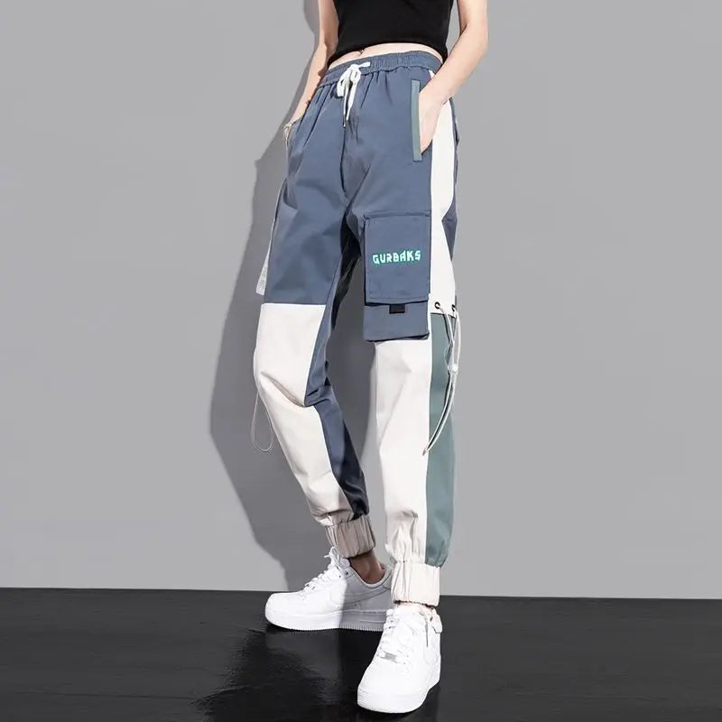 Women's Cargo Joggers with Contrast Panel and Strap Style Options