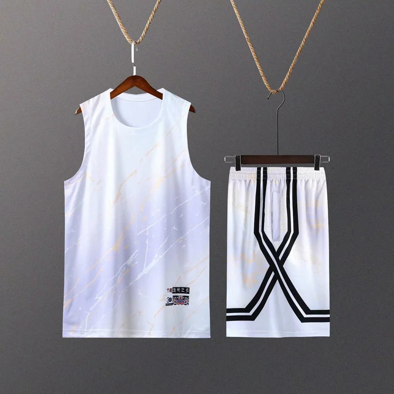 Kids Mens Custom Basketball Jersey Set Gradient Print Quick Dry Vest and Shorts Personalized Uniform