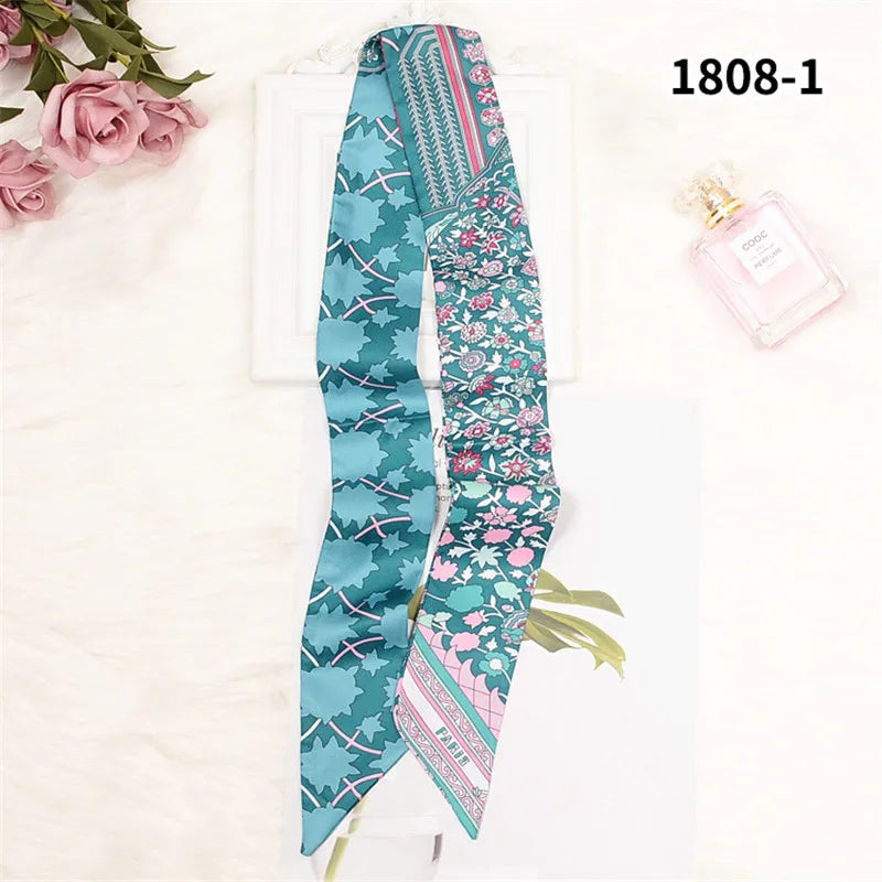 Horse Motif Skinny Ribbon Scarf with Printed Designs