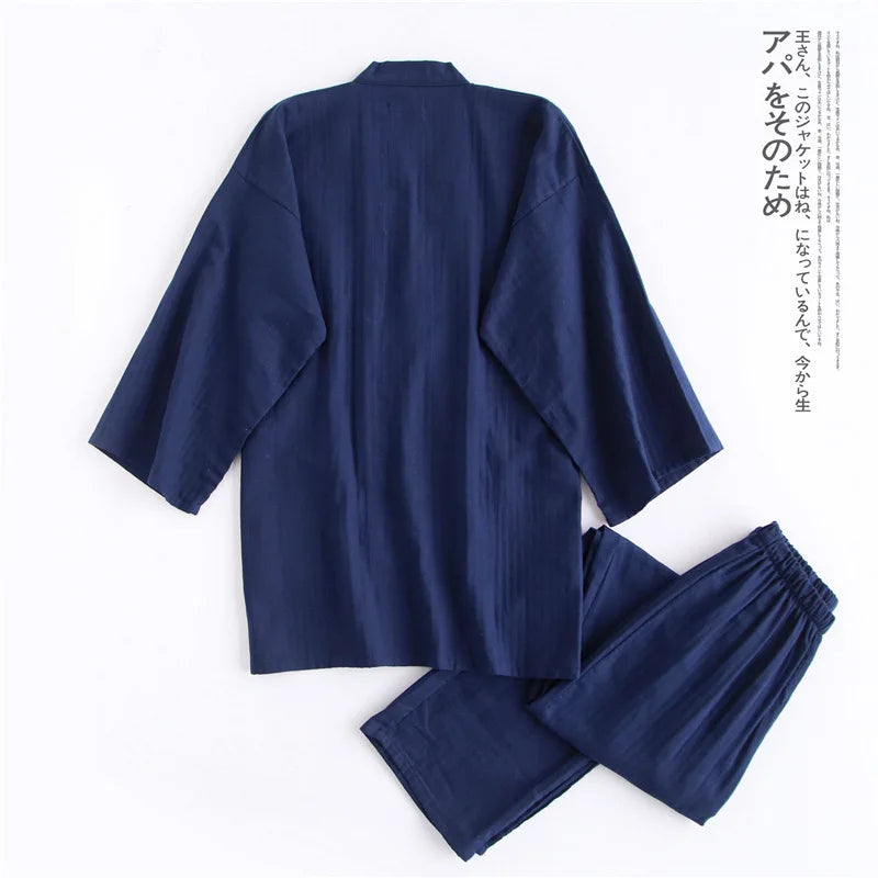 Men's Kimono Style Tie Front Top and Pants Pajama Set