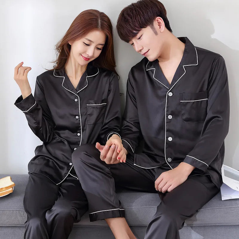 Men's Satin Look Button Front Shirt and Pants Pajama Set