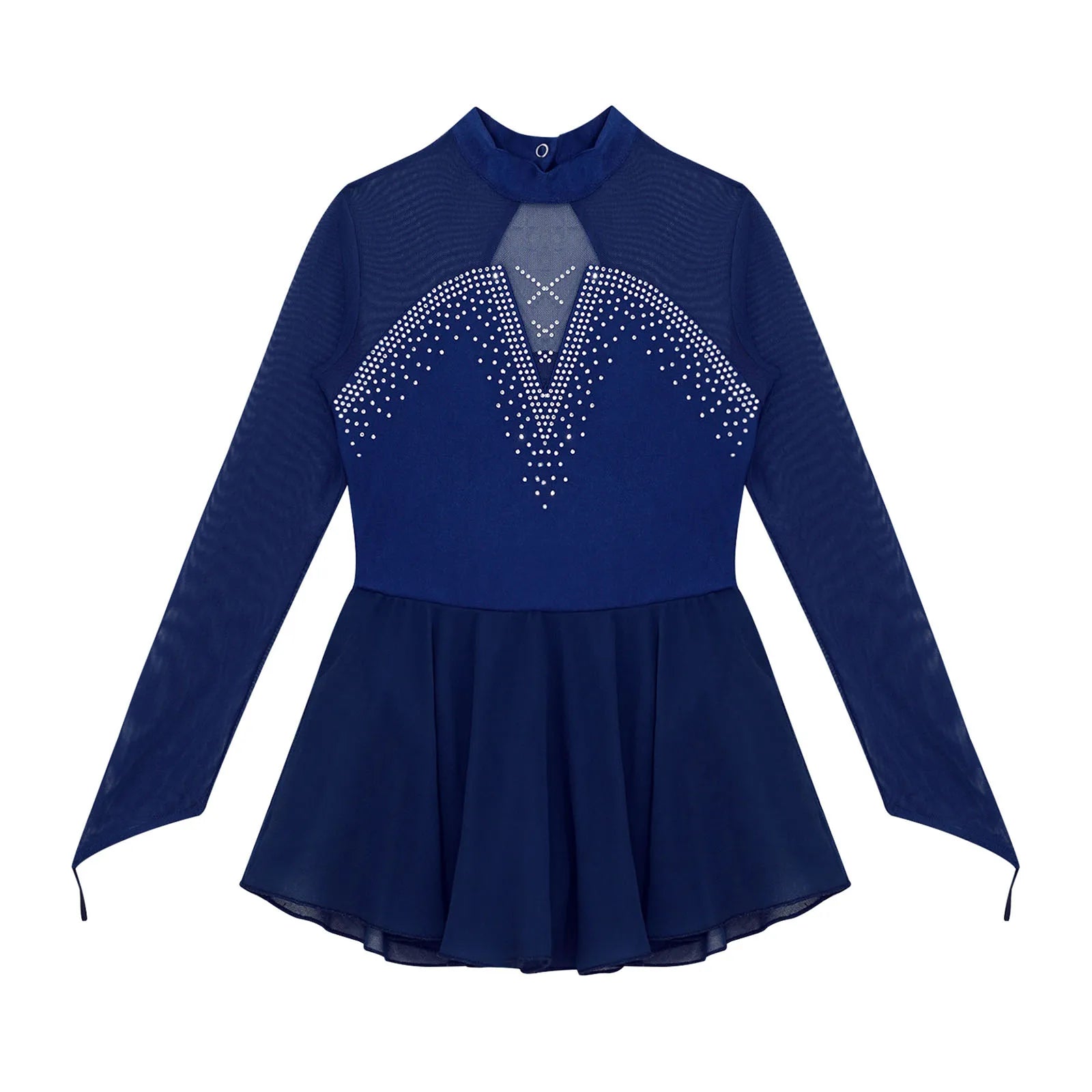 Girls' Long Sleeve Ballet Dress with Rhinestone Mesh and Tulle Skirt