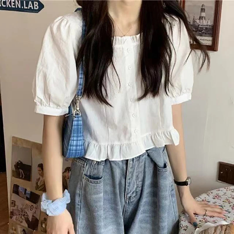 Women's Ruffled Short Sleeve Blouse