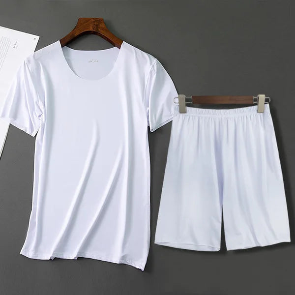 Men's Solid Short Sleeve T Shirt and Shorts Pajama Set