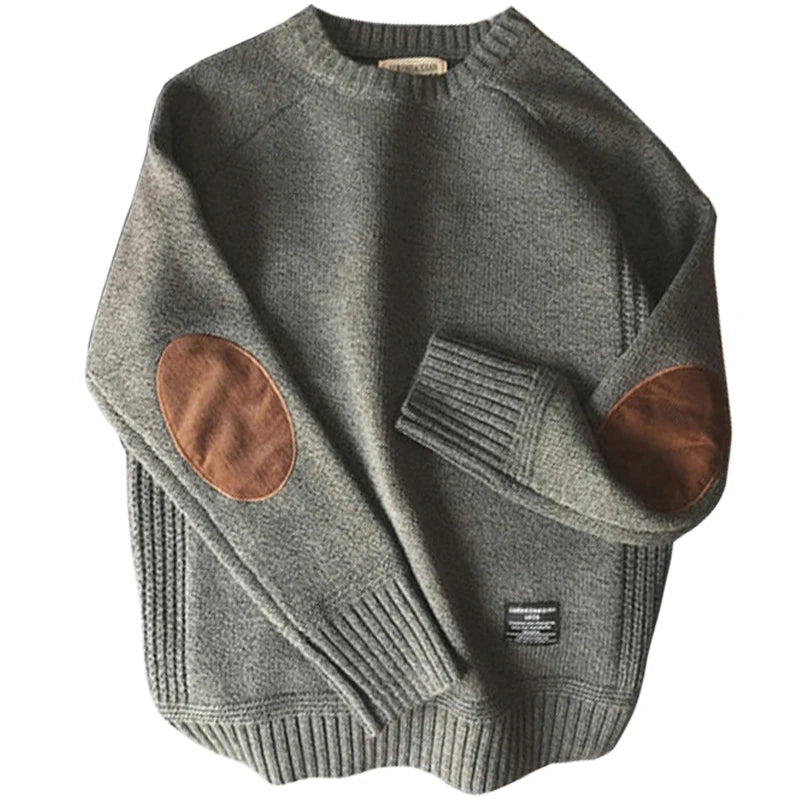 Men's Elbow Patch Crew Neck Knit Sweater