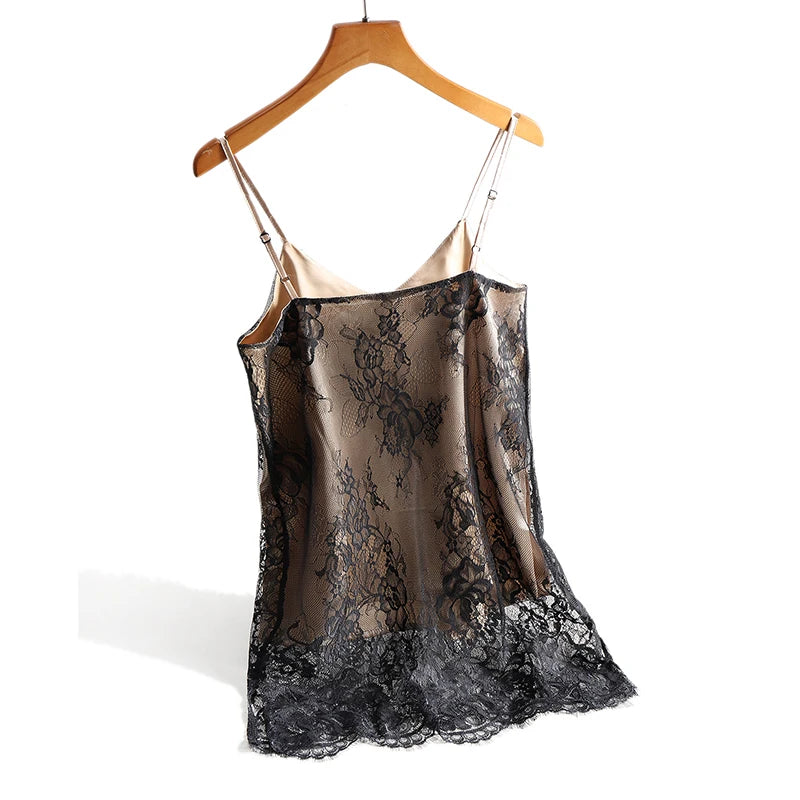 Women's Floral Lace Silk Blend Camisole with a V Neckline