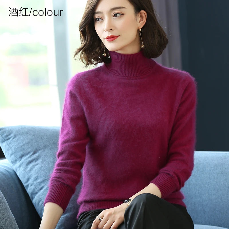 Women's Plain Roll Neck Long Sleeve Sweater Casual Knit Layer