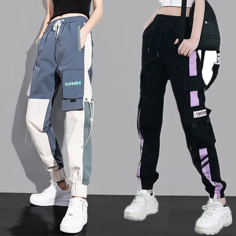 Women's Cargo Joggers with Contrast Panel and Strap Style Options