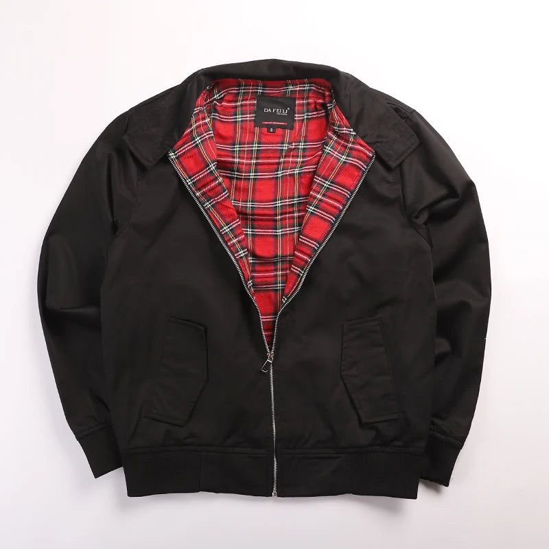 Men jacket autumn thin EU size vintage classic bomber coat inner plaid jacket