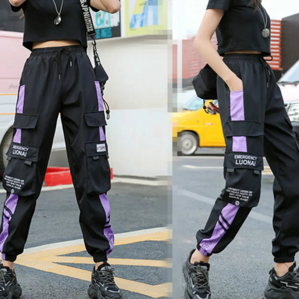 Women's Cargo Joggers with Contrast Panels and Printed Tab Styles