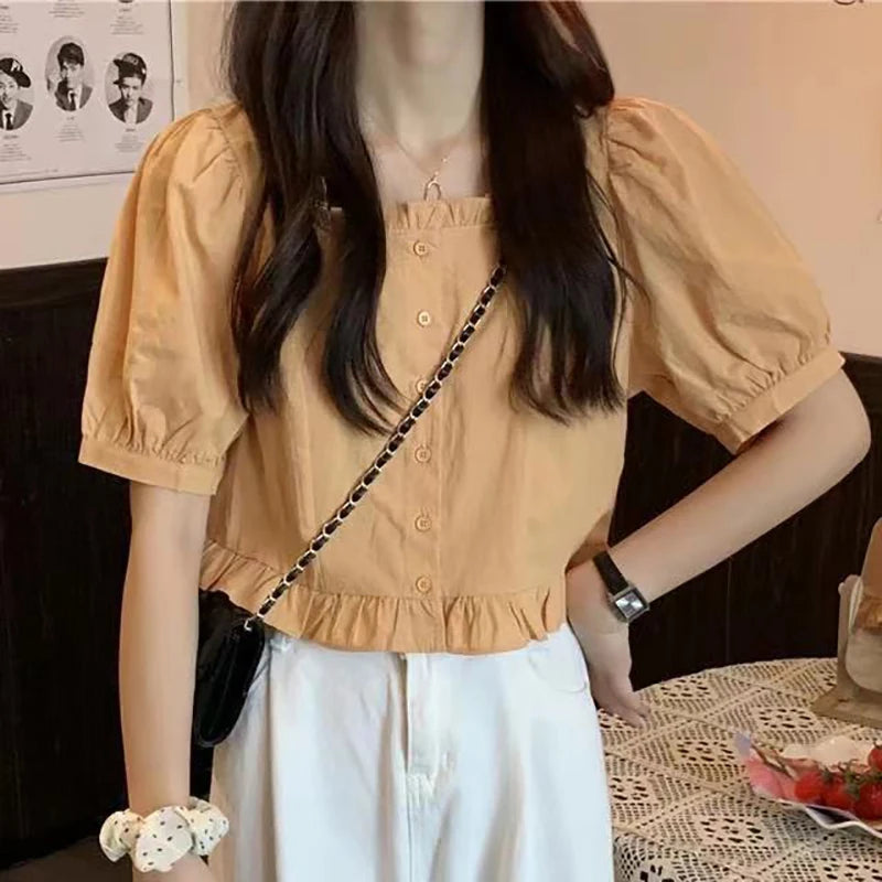Women's Ruffled Short Sleeve Blouse