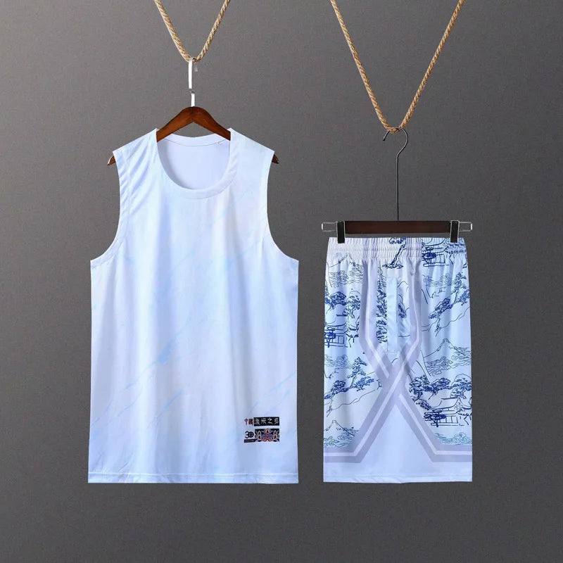 Kids Mens Custom Basketball Jersey Set Gradient Print Quick Dry Vest and Shorts Personalized Uniform