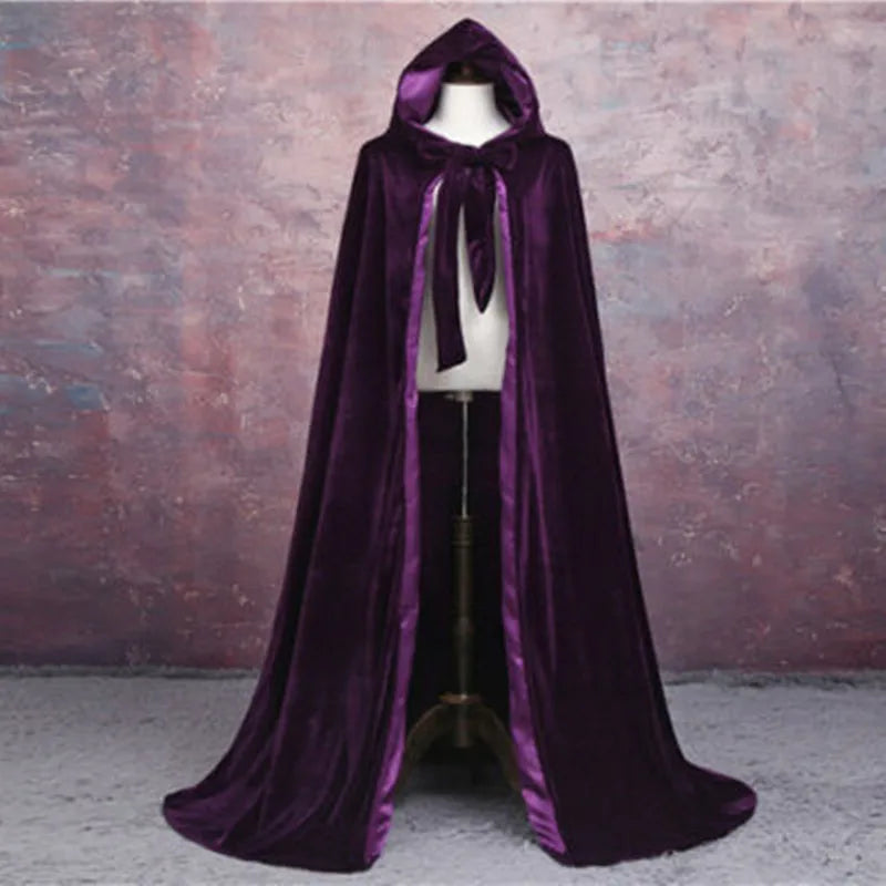 Long Velvet Hooded Cape for Layering over Outfits