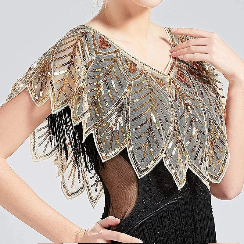 Leaf Sequin Capelet for Layering over Dresses and Tops