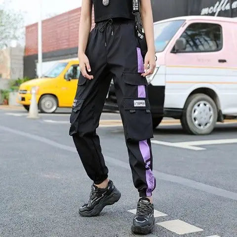 Women's Cargo Joggers with Contrast Panels and Printed Tab Styles