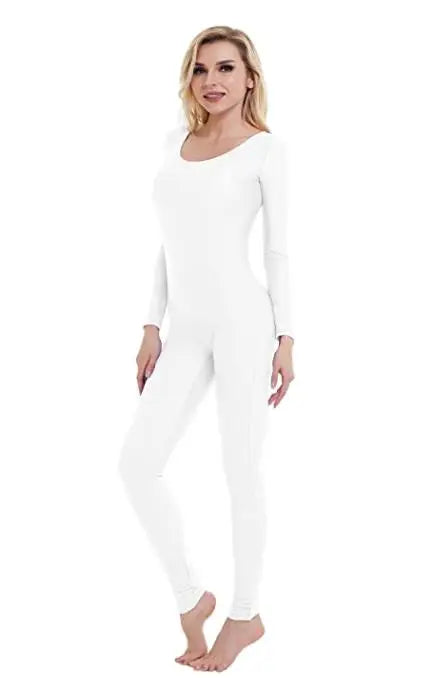 Women's Long Sleeve Scoop Neck Dance Unitard with Fitted Full Length Legs